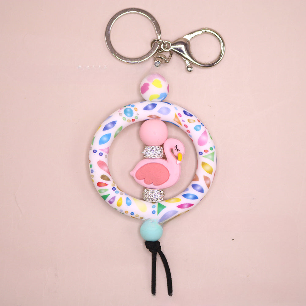 Wholesale Colorful Silicone Ring Beaded Pendant Keychain